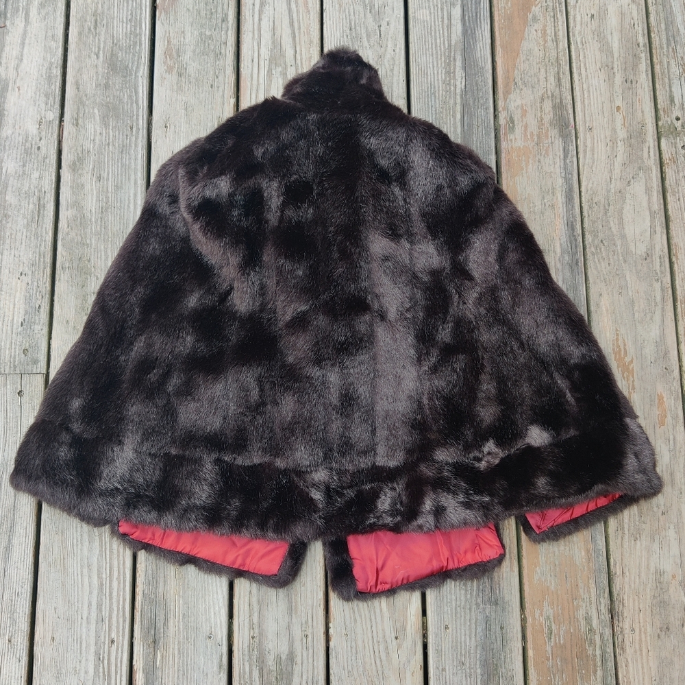 VTG 60s Dark Brown Vegan Faux Fur Cape Shawl Wrap Lined Pockets Glam Luxe READ - Picture 2 of 16
